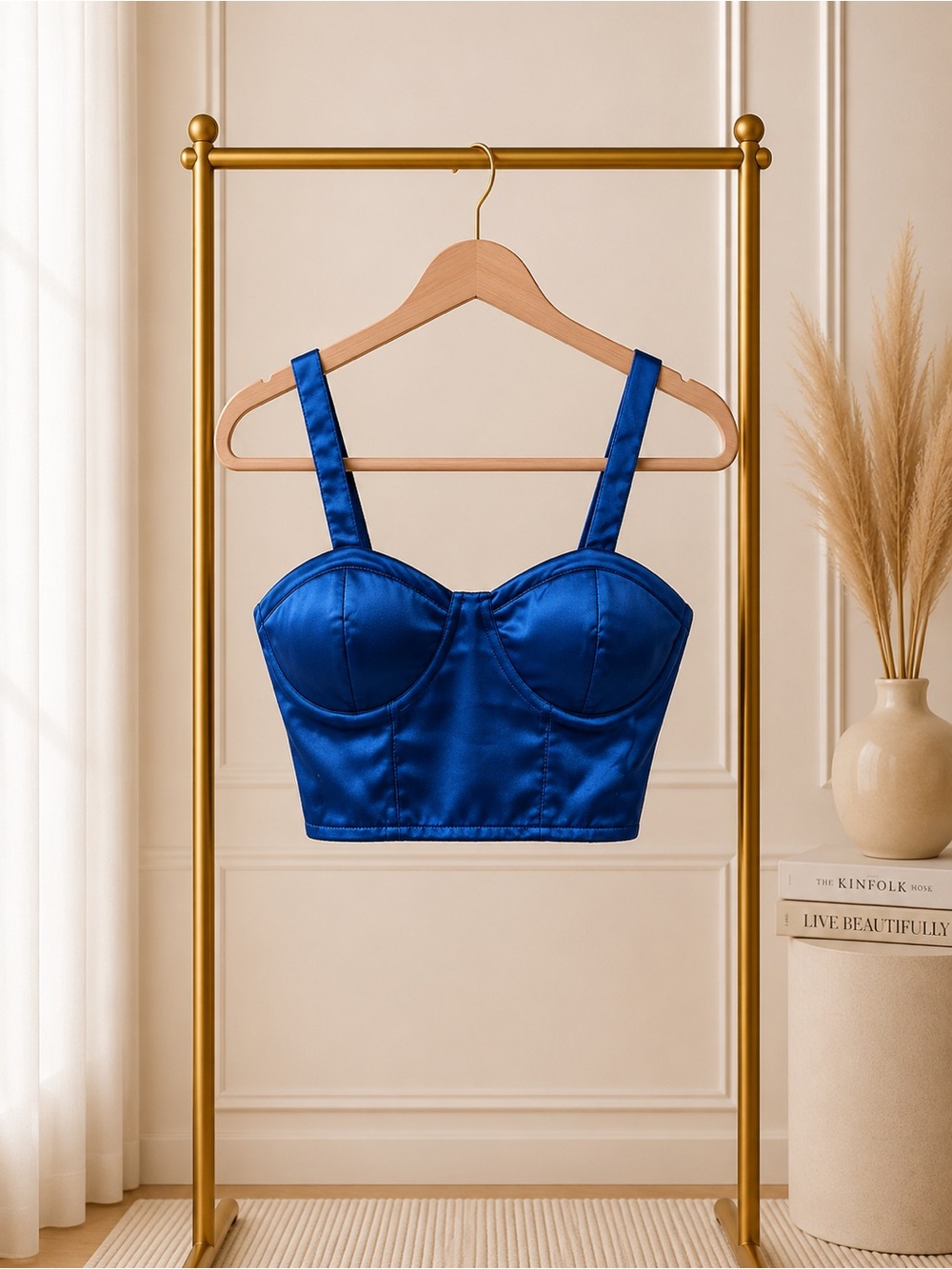 🔴 Royal Blue Satin Bandeau Bustier Top